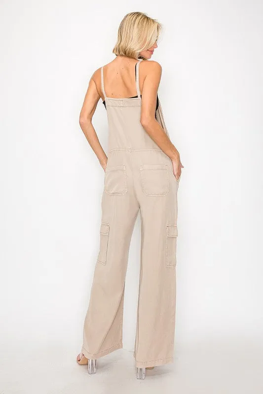 WIDE LEG TENCEL OVERALLS (TAUPE)